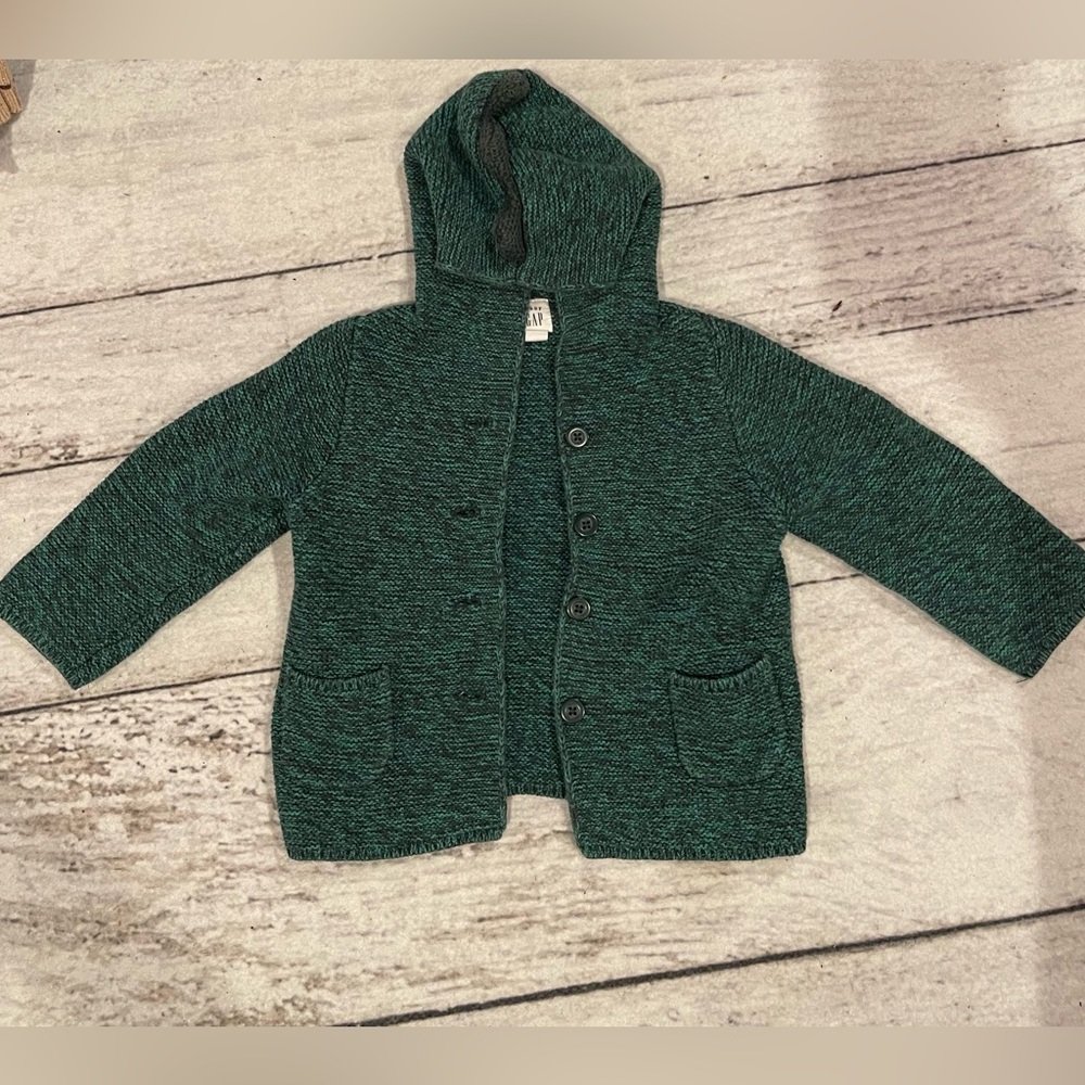 Gap Baby 18-24M Green Dinosaur Sweater Jacket button up EUC
